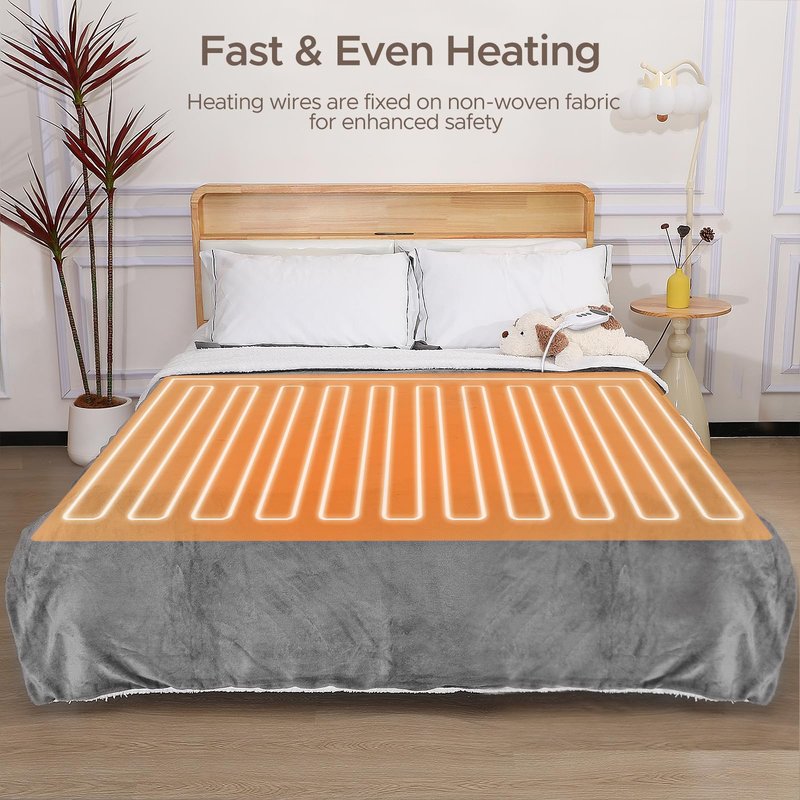 STHYTON Heated Blanket 72"x84" Full Size, Dual-Sided with Soft Flannel & Sherpa Fabric, Electric Blanket with 9 Heating Levels & 2-10 Hours Auto Off, Machine Washable, Light Gray