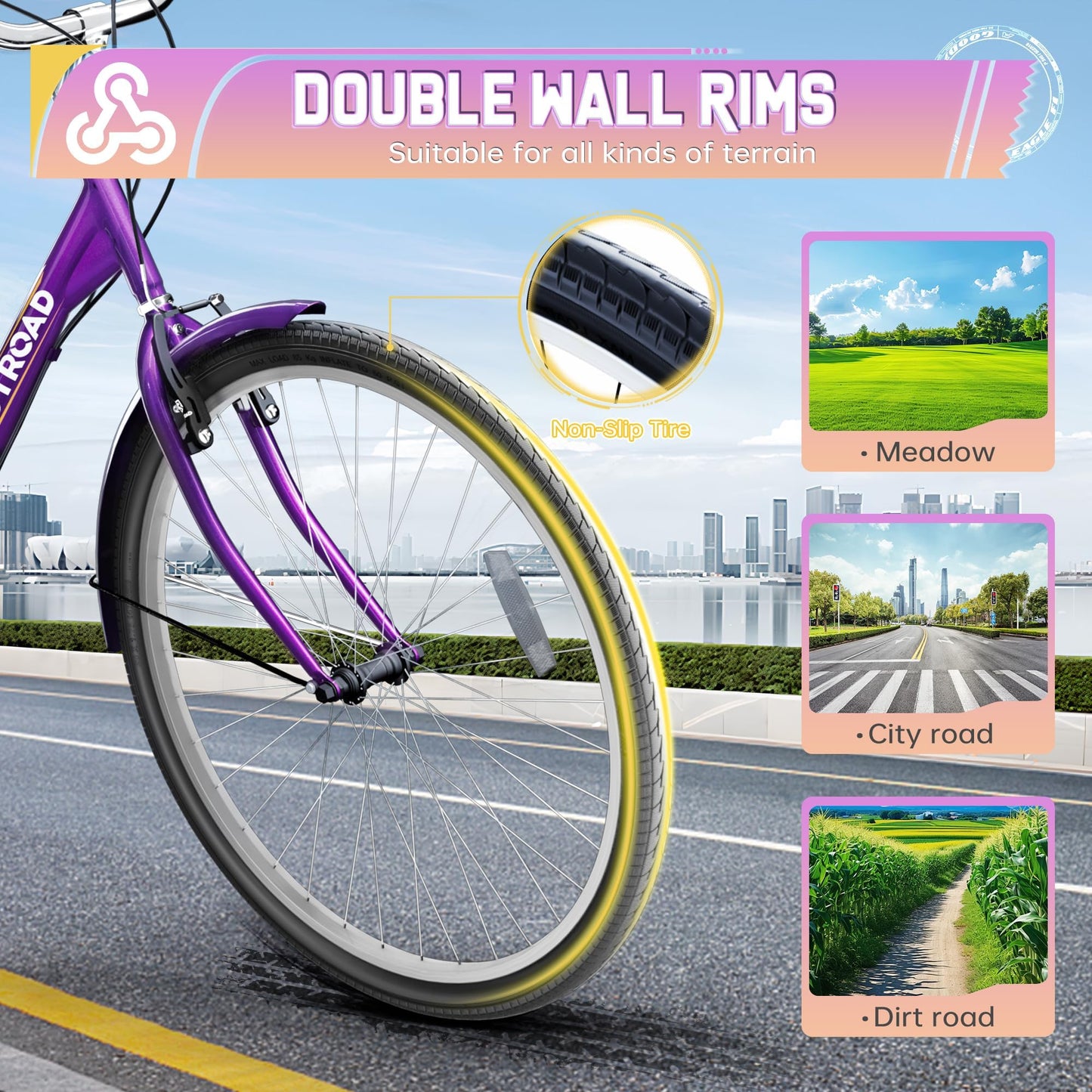 MarKnig Adult Tricycle, 26 Inch 3 Wheel Bikes with Large Basket, Cruiser Bike for Women/Men/Seniors, Adult Trike for Outdoor/Shopping/Recreation/Picnic (Purple)
