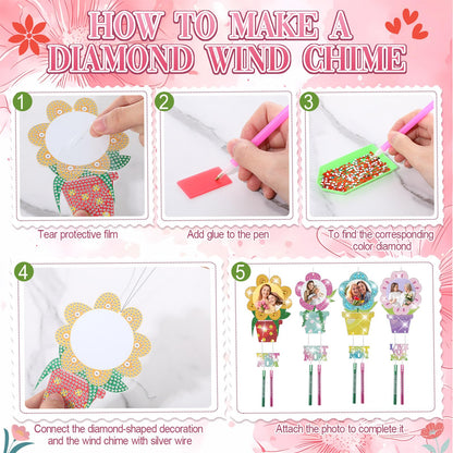 6 Sets Mother's Day Crafts Kits Diamond Painting Wind Chime Gifts Bulk Mothers Day Diamond Art Making Kits for Mom Women Employee Coworkers Friends Family Church DIY Activities