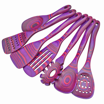 Cokka Praca 7 PCS Pakkawood Kitchen Utensils | Kitchen Cooking Utensil Set | Pakkawood Utensils | Non-Stick Wooden Spoons | Wooden Spoons for Cooking | Byzantium