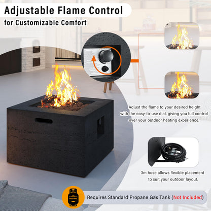 Merax MGO Outdoor Square Fire Pit with Steel Burner,Lightweight 24.02-inch Propane Fire Pit Table with Adjustable Flame, 40,000 BTU, Lava Rocks, and Rain Cover for Patio,Backyard, Poolside, Black