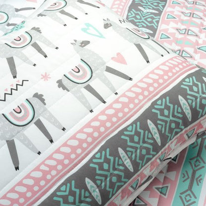 Lush Decor Boho Llama Reversible Oversized 2 Piece Quilt Set, Twin, Pink & Aqua