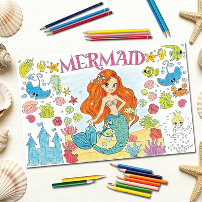 15Packs 17X11Inches Mermaid Crafts for Kids Coloring Placemats with Thankful - Fall Art Activities for Friendsgiving