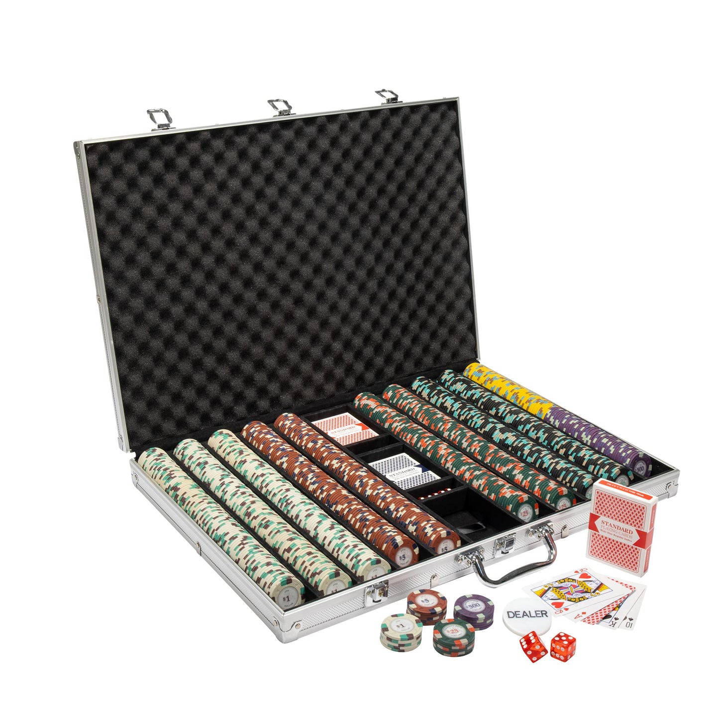 Claysmith Gaming Poker Knights Poker Chips Set - 1000 Heavyweight (13.5-Gram) Clay Composite Chips with Aluminum Case - Professional Casino Supplies, Kits, Holders, & Storage Container