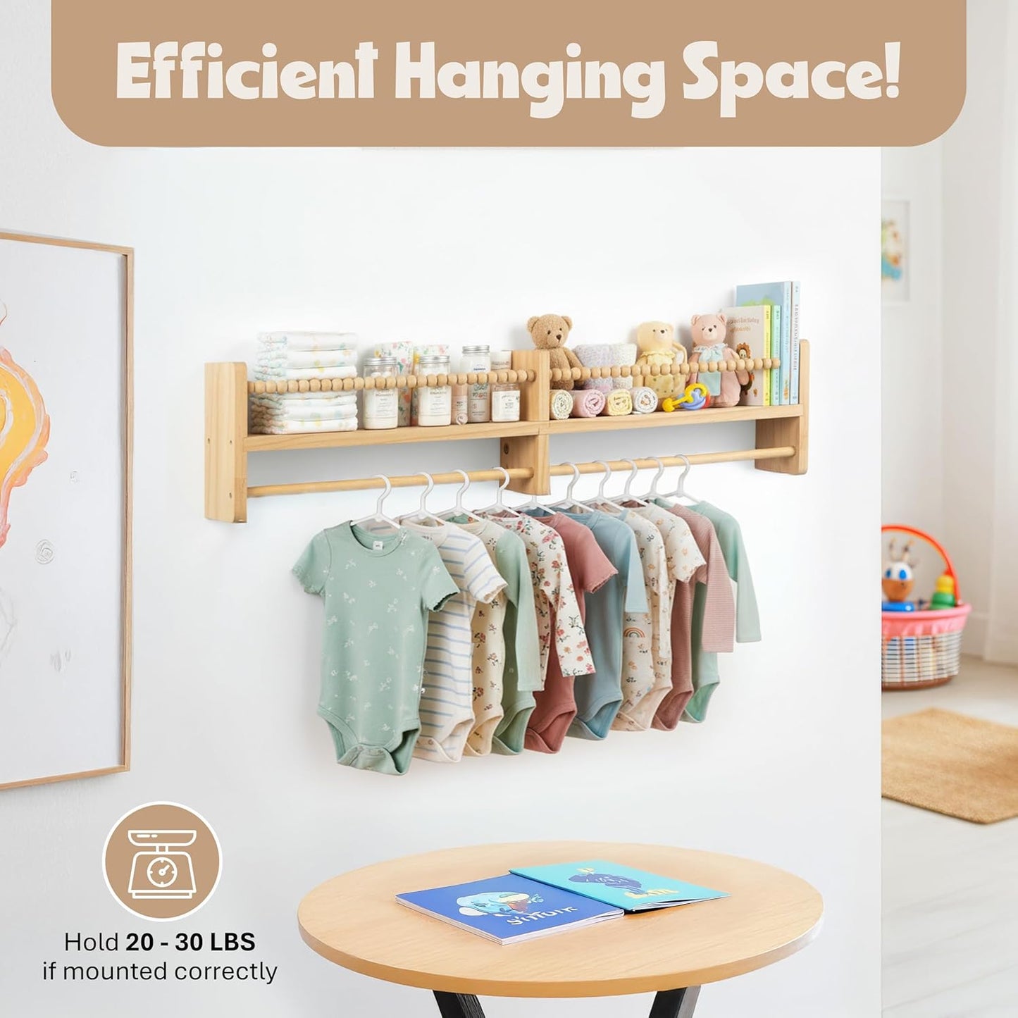 Stelzriede Set 3 31.5" 3.9" 3.7 Floating Book Shelves for Nursery Nursery Shelves for Wall with Hanging Rod of Wooden