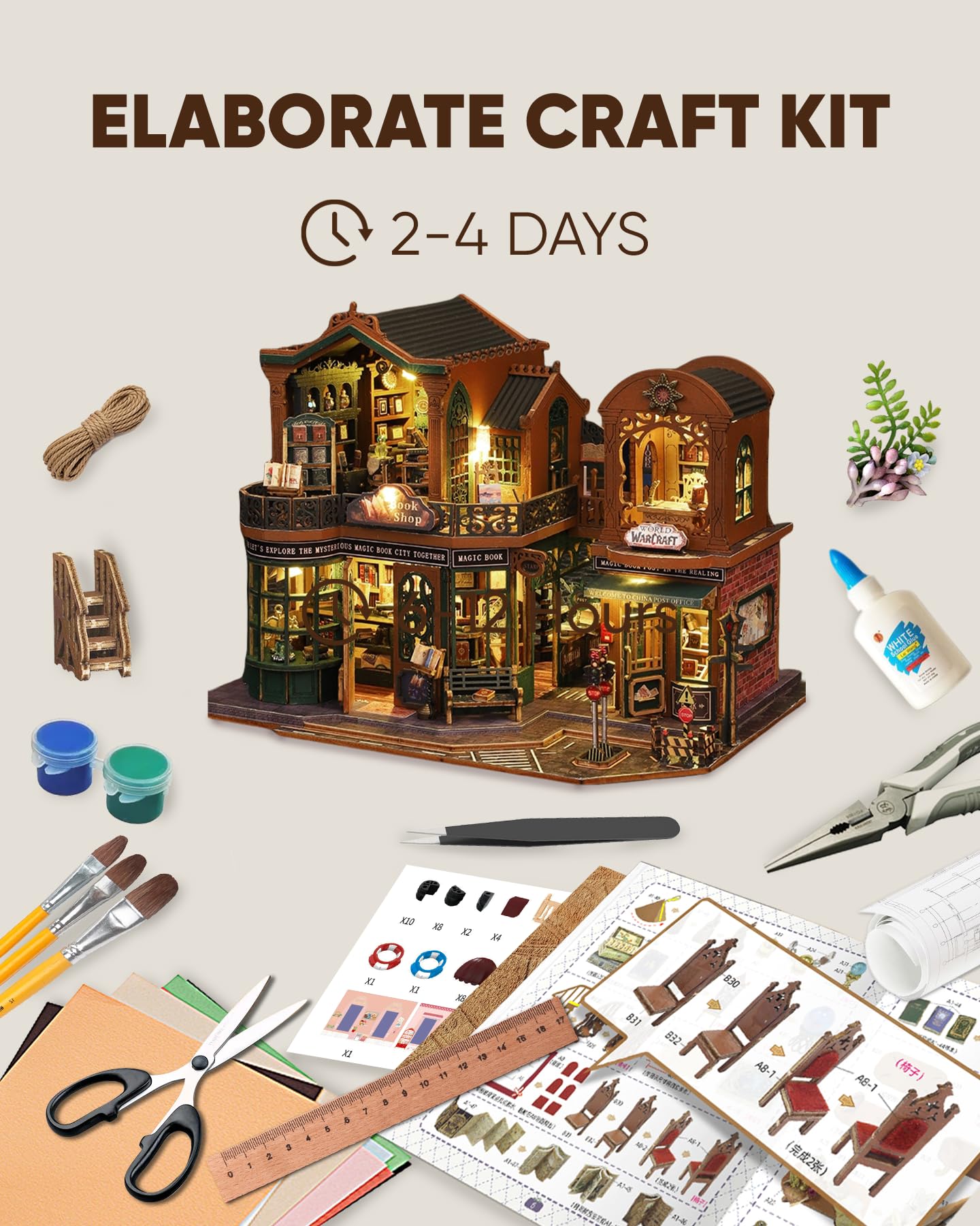 DIY Miniature House Kit, DIY Dollhouse Kit for Adults to Build, Mini Magic House Miniature kit, Model Building Book Nook Diorama Kit, Ideal Gifts for Birthday Christmas(Magic Book Shop)