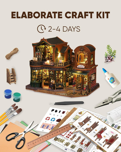 DIY Miniature House Kit, DIY Dollhouse Kit for Adults to Build, Mini Magic House Miniature kit, Model Building Book Nook Diorama Kit, Ideal Gifts for Birthday Christmas(Magic Book Shop)