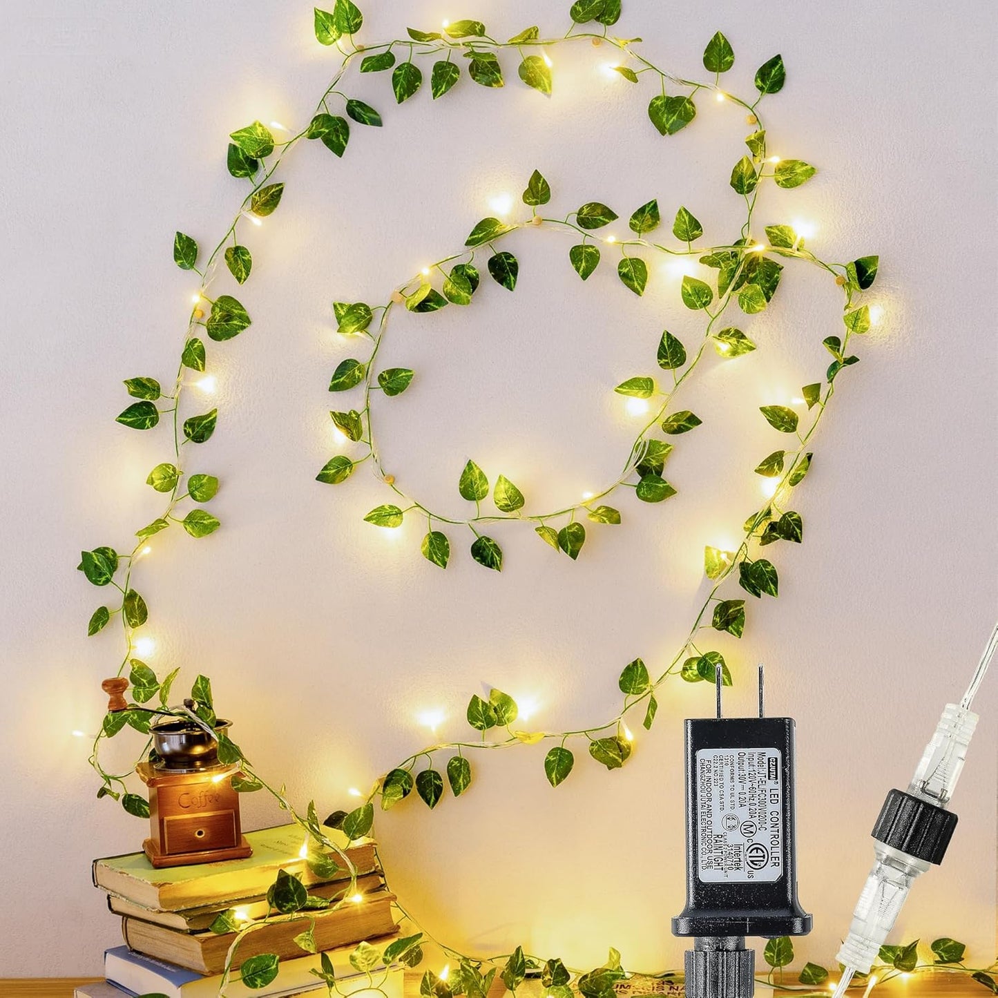 23 73 HEYFUNi Vines with Lights, Ft Led Faux Pothos String Lights Plug in, Leaf Lights for Bedroom, Wall, Balcony