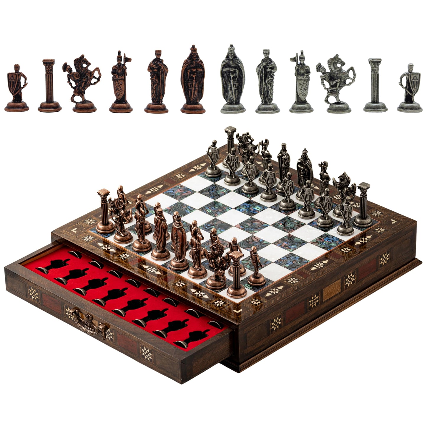 15’’ Unique Handmade Chess Set – Handmade Wooden Storage Board with Metal Chess Pieces – Luxury Gift for Men and Collectors – Gift for Dad (Purple)