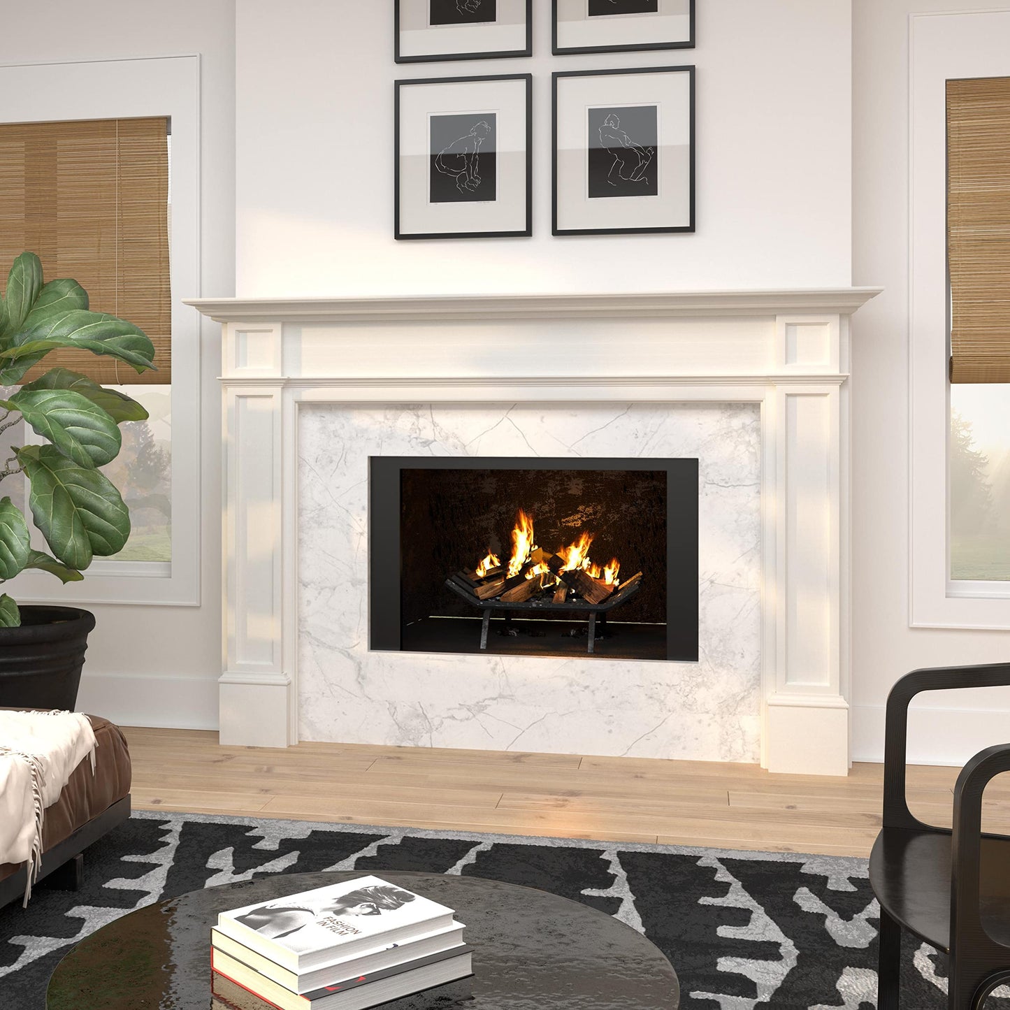 Pearl Mantels ARYB56540 Furniture for Your Fireplace, Premium Grade A MDF Mantel Surround, Crisp White Paint, Interior Opening 56" W x 42" H