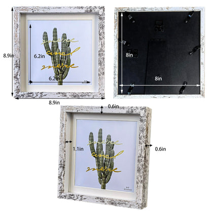 Houstimi Rustic 8x8 Shadow Box Frame White Shadow Box Display Case Made of Solid Wood and Real Glass Internal Depth 0.6 inches for Wall Or Tabletop（3 Pack）