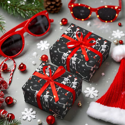 WRAPAHOLIC Funny Christmas Wrapping Paper - Mini Roll - 17 Inch x 16.5 Feet - Dancing Skeleton Wrapping Paper for Christmas Holiday, Party Celebration