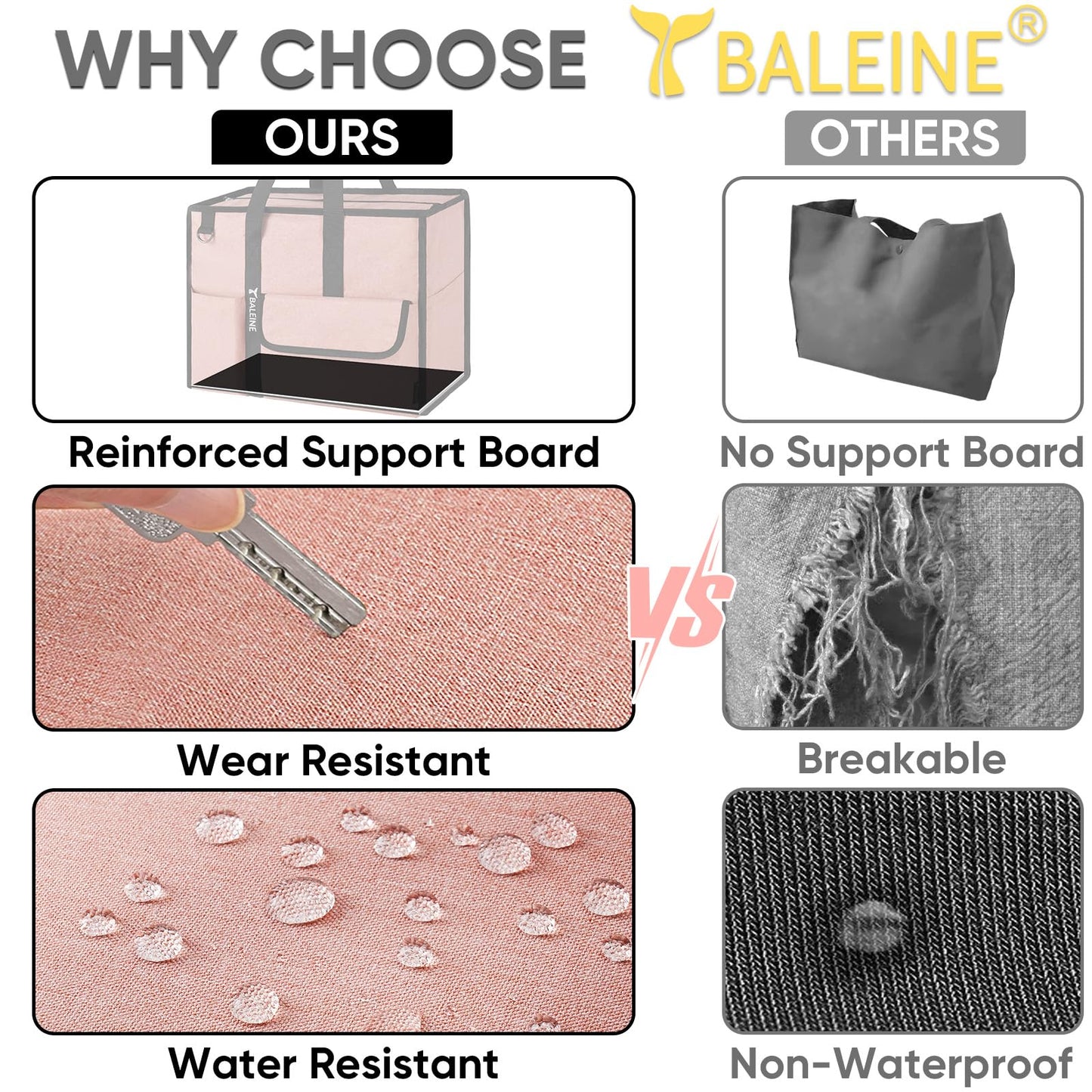 BALEINE Large Utility Tote Bag with Reinforced Bottom, Multi-Pockets and Top Zipper Closure, Perfect for Teachers, Nurses, Travel, Work - Water-Resistant (Medium, Navy)