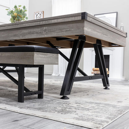 American Legend 3-in-1 Pool + Poker Dining Table - Instant Transformation - Premium Black Felt - XL Flip Top Bench Storage - Modern Design