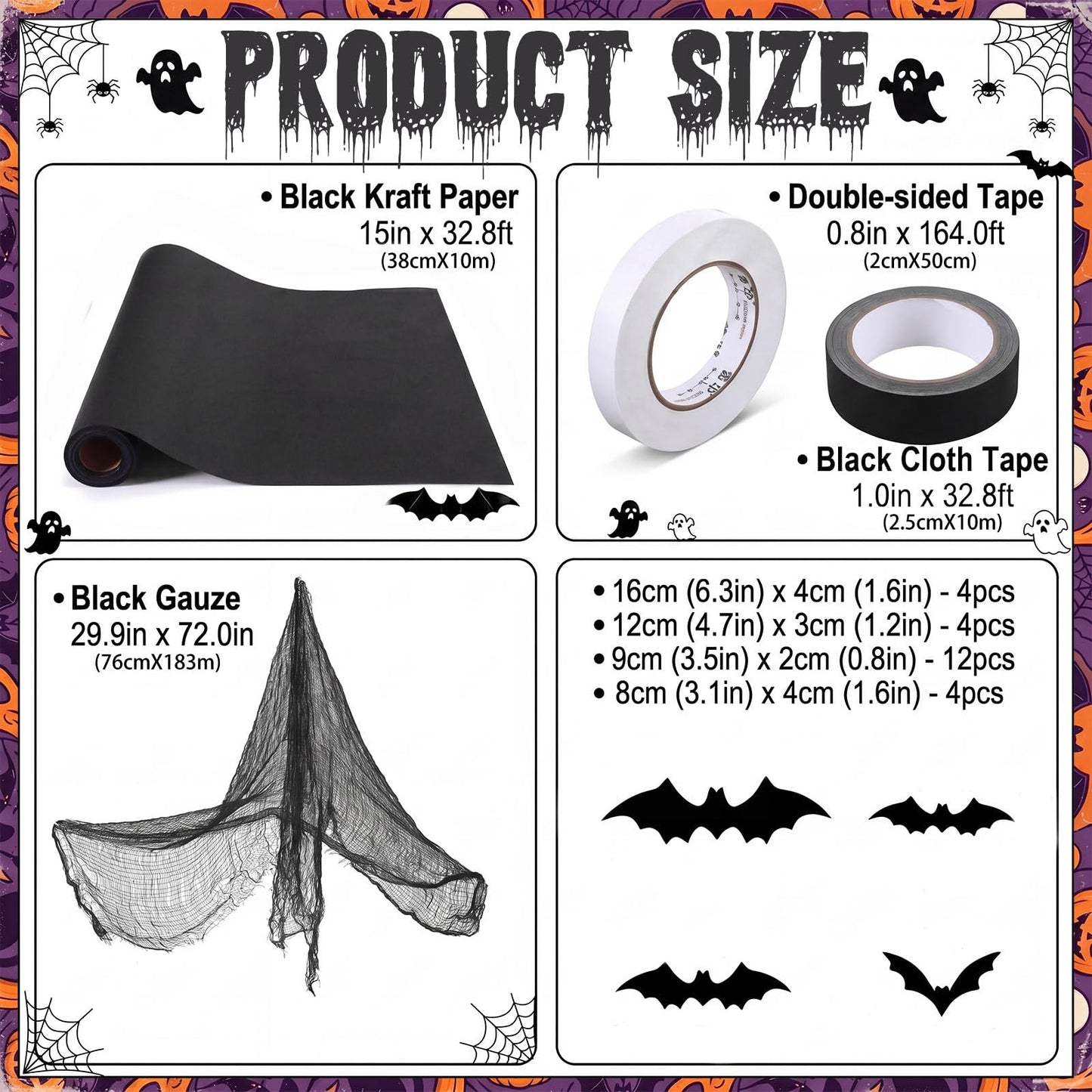 Humyoun 29 Pcs Halloween Spooky Tree Wall Decor DIY Kit, 24 Realistic 3D Bat Stickers, Black Scary Cloth, 2 Kraft Paper Rolls, 2 Tapes Creepy Haunted House Backdrop for DIY Craft Outdoor Indoor Party