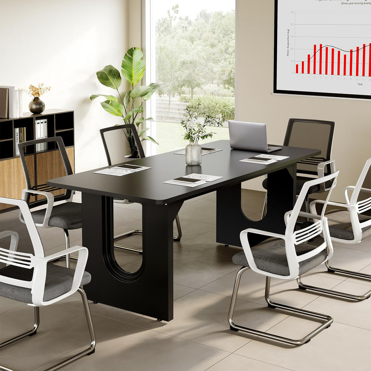 LITTLE TREE 70.8-Inch Home Office Desk, White Computer Desk with Storage, Study Writing Work Desk for Home Office, Spacious Modern Simple Desk, Black