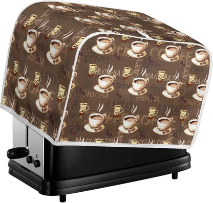 Coffee Design 4 Slice Toaster Dust Covers, Long Slot Decorative Lotus Print, Stain Resistant Appliance Cover