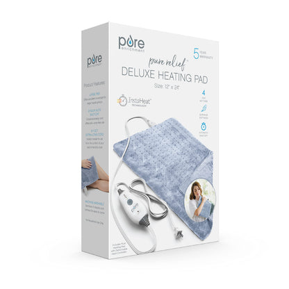 Pure Enrichment PureRelief Deluxe Heating Pad (12" x 24"), Full Body Therapy Pad with 4 InstaHeat Settings, Soft Machine-Washable Microplush Fabric and 2-Hour Auto Safety Shut-Off (Sea Glass)