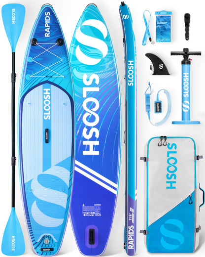SLOOSH Inflatable Stand Up Paddle Board, 11'6" Inflatable Paddle Boards with Premium Accessories, Non-Slip EVA Deck, Ultra-Light Carry Bag Pump, Rapids SUP for Youth & Adults, Arctic Drift