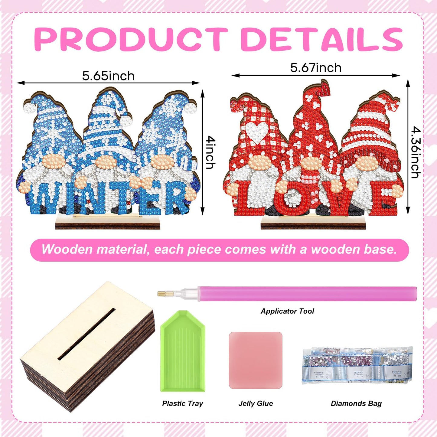 YooNotee 12 Sets Interchangeable Seasonal Diamond Art Tabletop Decorations Holiday Diamond Art Painting Kit with 12 Wood Base for Table Tiered Tray Decor Craft Graduation Centerpiece (Gnome)
