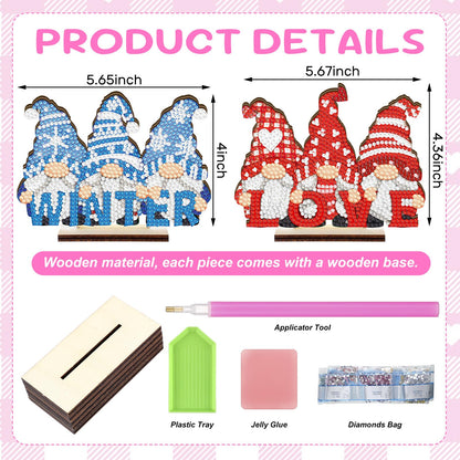 YooNotee 12 Sets Interchangeable Seasonal Diamond Art Tabletop Decorations Holiday Diamond Art Painting Kit with 12 Wood Base for Table Tiered Tray Decor Craft Graduation Centerpiece (Gnome)