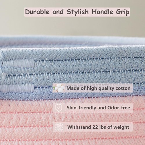ENAORGAN 65L Pink Woven Rope Laundry Hamper Basket for Clohtes Boho Tall Rope Baskets for Blanket Large Baby Nursery Hamper for Girls Kids 16"Wide 19"Tall