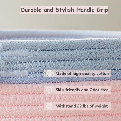 ENAORGAN 65L Pink Woven Rope Laundry Hamper Basket for Clohtes Boho Tall Rope Baskets for Blanket Large Baby Nursery Hamper for Girls Kids 16"Wide 19"Tall