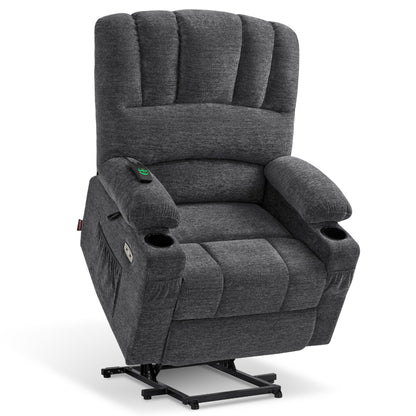 MCombo Power Lift Recliner Chair for Elderly, Lift Chair with Heat and Massage, USB &Type C Ports, Cup Holders, Fabric 7095 (Medium, Dark Grey)