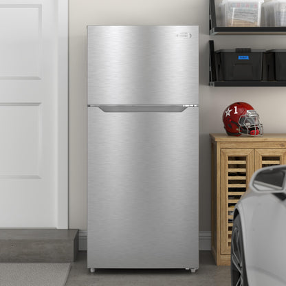 KoolMore 28 Inch 14 Cu Ft Top Freezer Refrigerator, Stainless Steel, Freestanding Full Size Fridge Freezer for Home Kitchen or Garage