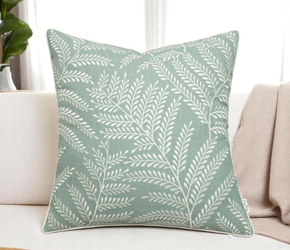 20x20 Inches, Fern Leaves Embroiderd Decorative Square Accent Throw Pillow Cover - Sofa, Chair, Couch, Bedroom, Living