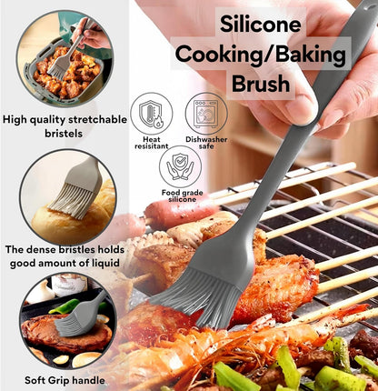 SAMIA 8 Inch Silicone Air Fryer Liners Set - 4 Piece Non-Stick, Dishwasher Safe Accessories with Basting Brush & Food Tong