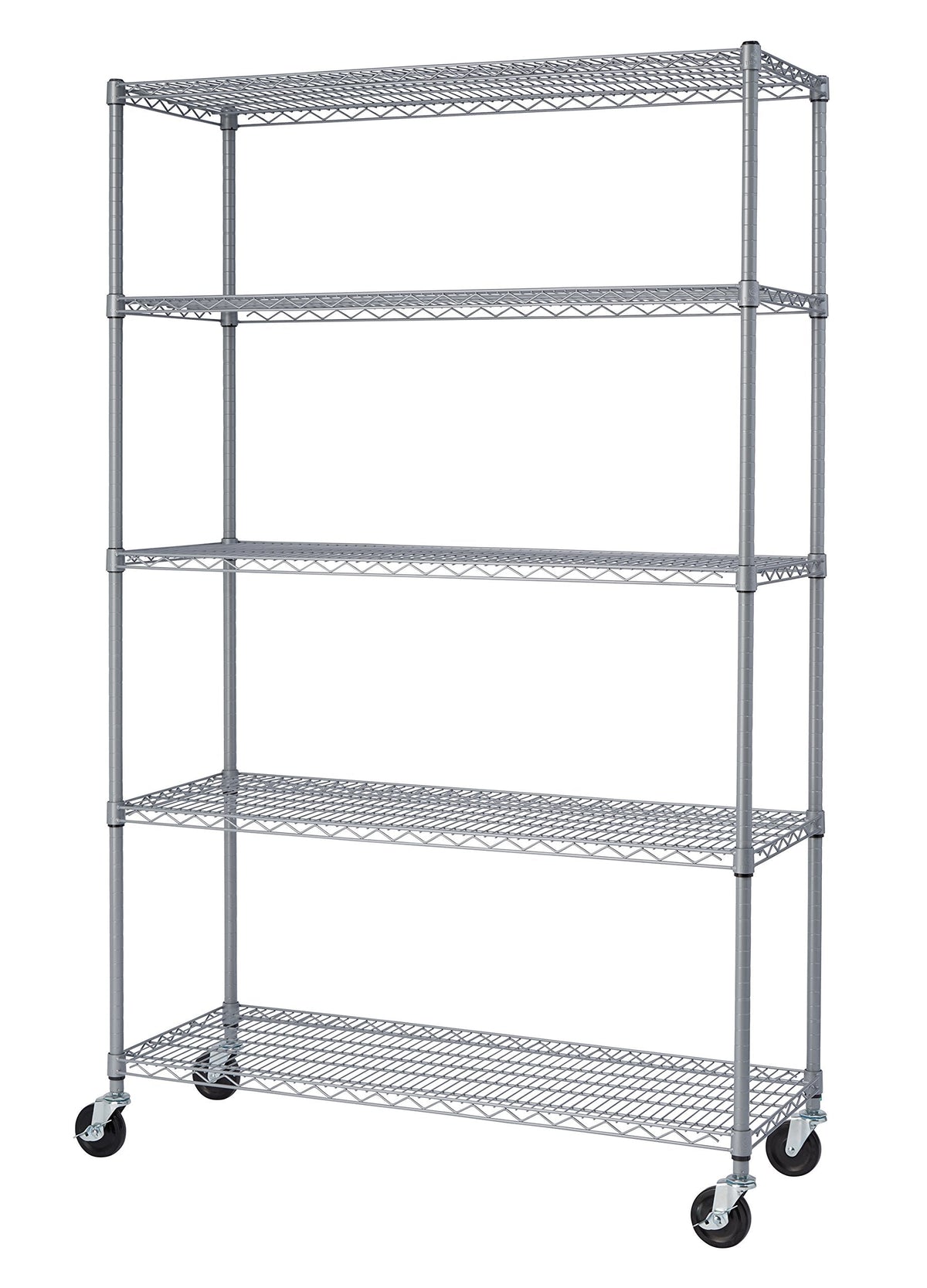 TRINITY EcoStorage Heavy Duty 5-Tier Adjustable Wire Shelving with Wheels for Outdoor Use, Garage Storage and More, NSF Certified, 800-4000 Lb Capacity, Gray, 48" W X 18" D X 72-77" H