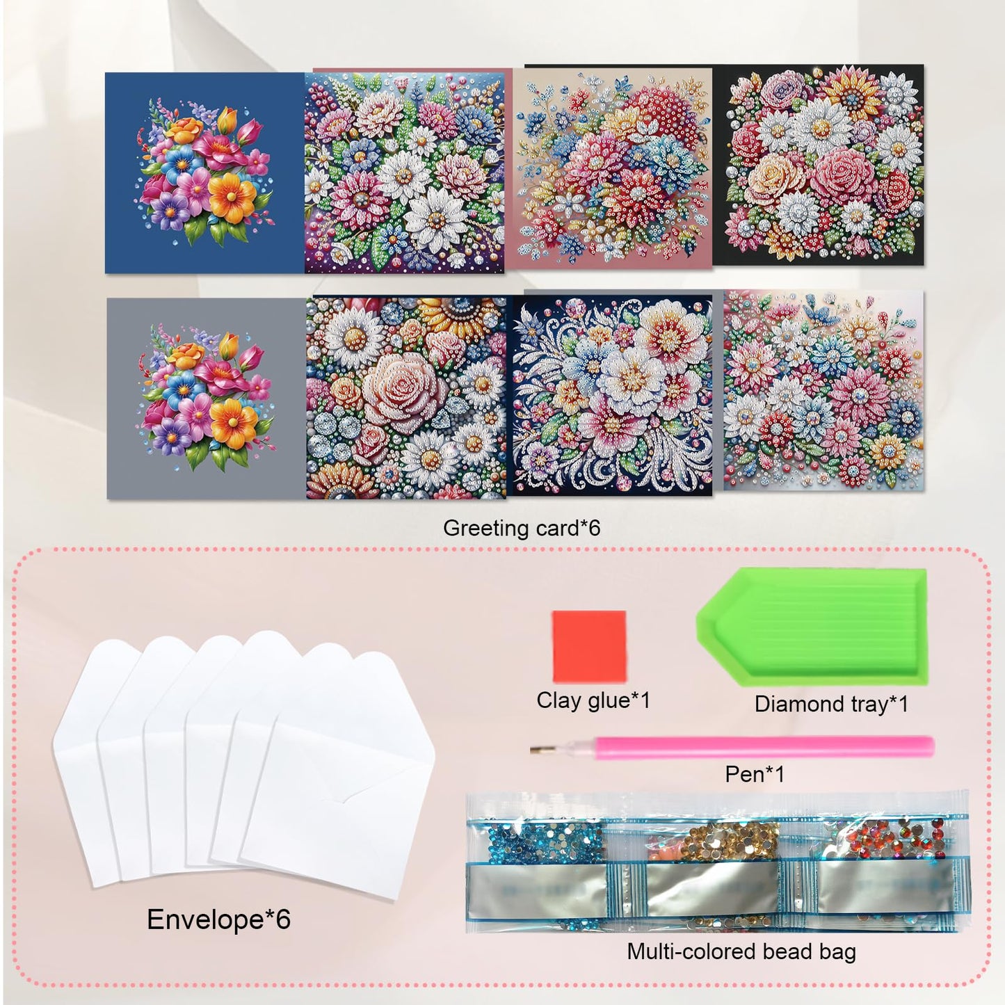 JISHSHAY 6 PCS Diamond Art Greeting Cards Flower Diamond Painting Birthday Cards Flower Gem Art Gem Painting Mosaic Kits for Adults for Thanksgiving Anniversary Valentine Graduation All-Occasion