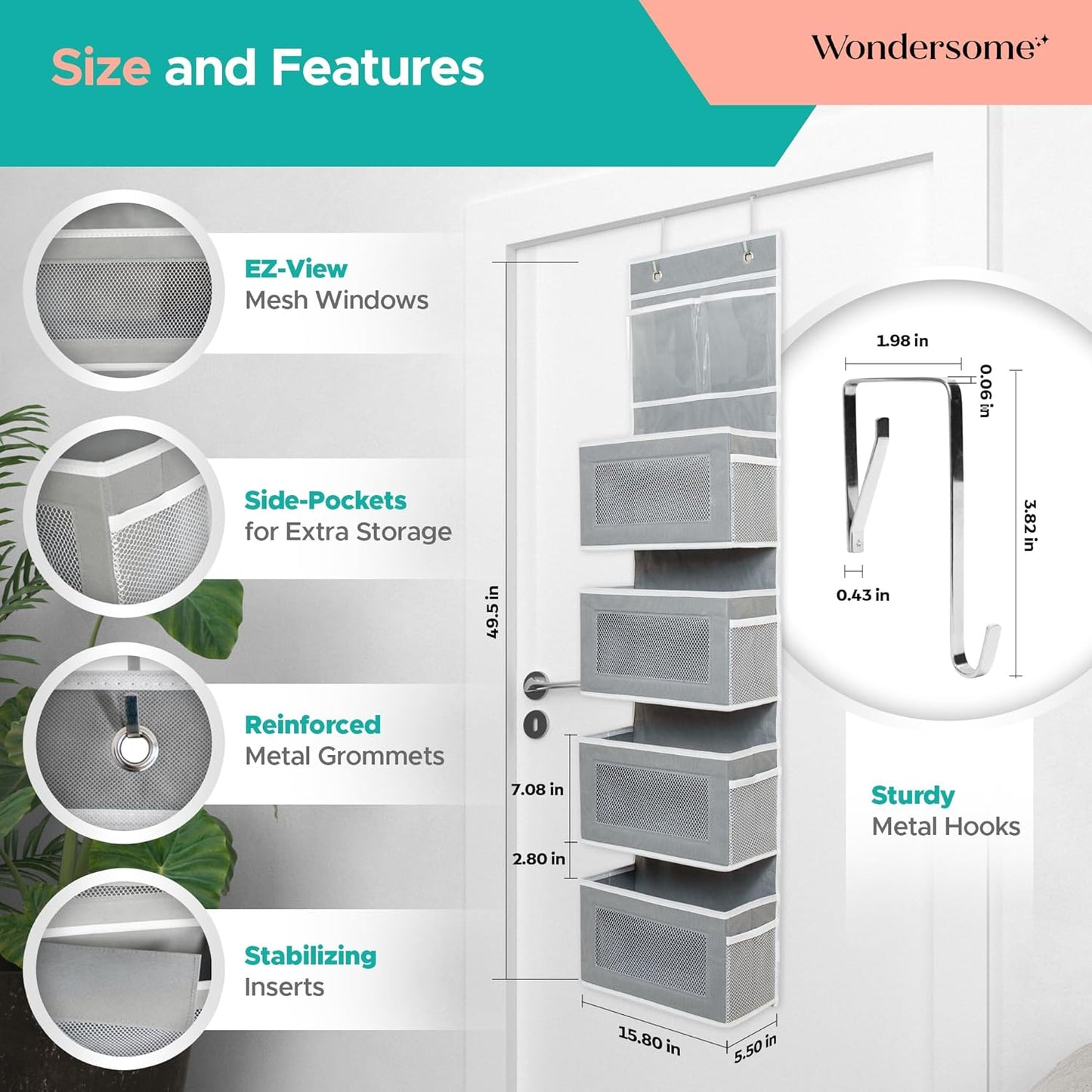 Over the Door Organizer, Clear Mesh Window Hanging Storage Rack for Bedroom, Bathroom, Kids Room, Space Saving Shelves