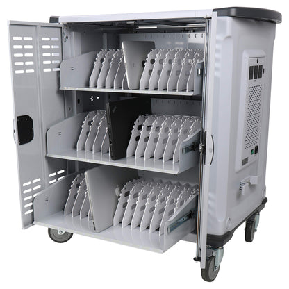 Pearington - MN142VS Premium Fully Assembled Heavy-Duty Smart Charge 42 Device Mobile Storage Cart w/3 External Outlets, 4 Point High Security, Up to 15.6" Screen Size, 3 Pull-Out Shelves