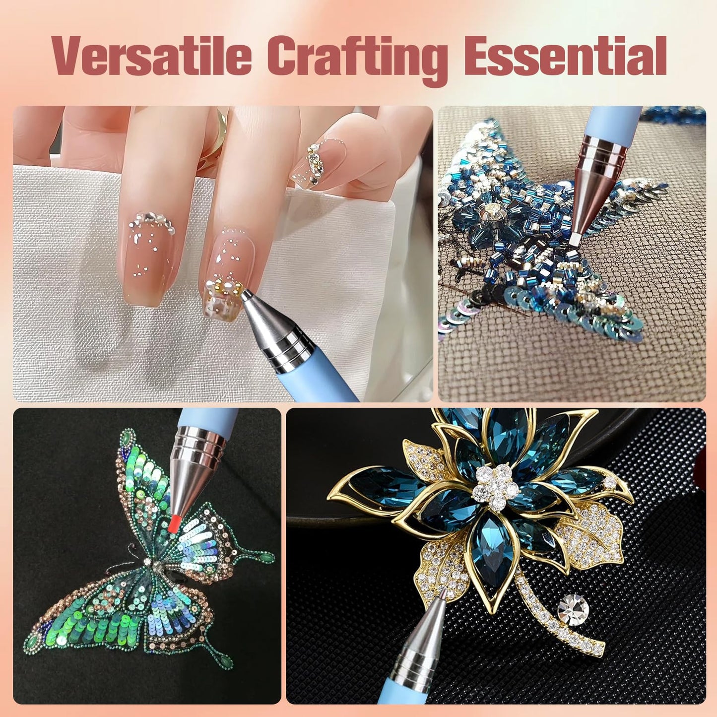 Automatic Refillable Wax Pen for Diamond Painting,2pcs Rhinestone Picker Tool,Diamond Painting Pens Kit with 24 Replacement Wax,Rhinestone Pickup Tool for Nail and Diamond Paint Art