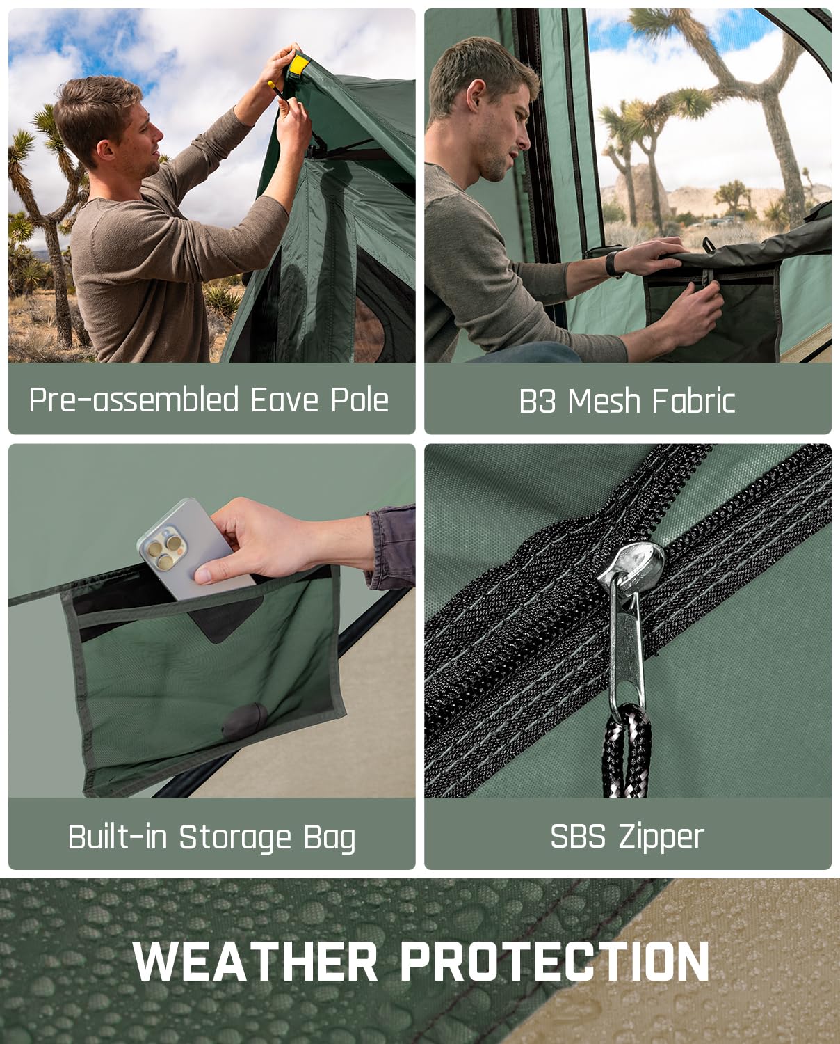 FanttikOutdoor Alpha C4 Ultra Camping Tent 4 Person Pop Up Instant Cabin Setup in 60 Seconds Portable Hub Tent with Rainfly & Windproof for Outdoor Camping & Overlanding, Green