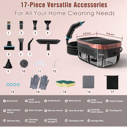 Steam Cleaner, 4 Bar High Pressure Steamer with 6-Level Adjustable, 15s Heat-Up, 42.7oz Large Tank, 7ft Extended Hose, 18 pcs Accessories, Portable Steam Cleaner for Home, Car, Tile, Grout, Grease