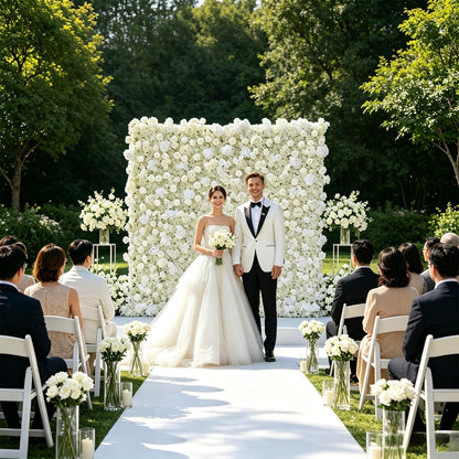 5D Artificial Silk Rose Flower Wall Backdrop, Exquisite White Floral Wall, 8×8 Ft, Quick Installation & Easy Storage, Reusable, Suitable for Weddings, Birthday Parties and Home Decor, Without Stand.