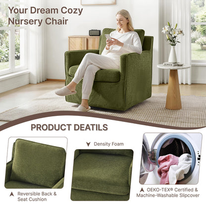 KISLOT Swivel Accent Chair with Ottoman, Rocking Recliner 360 Degree Swivel Armchair Machine-Washable Cover for Nursery Living Room Bedroom