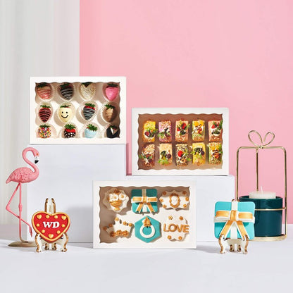 SLShePack 24PCS 10x7x2.5 inches Cookies Bakery Boxes with Window - Cakesicle, Chocolate Bomb, Macaron, Chocolate Covered Strawberries, Pretzel Rods Boxes