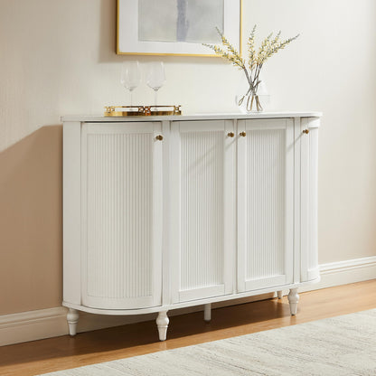 Crosley Furniture Monique Sideboard Traditional Buffet Cabinet with Storage Shelves, Fluted Doors, Distressed White