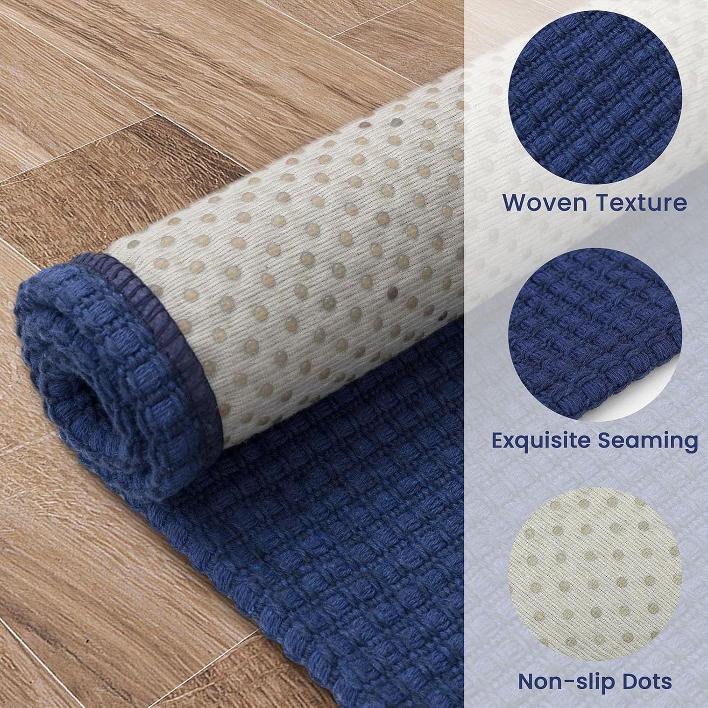 EARTHALL Boho Area Rug 2x3 Ft Washable Rugs for Entryway, Dark Navy Braided Throw Rug with Rubber Backing for Indoor