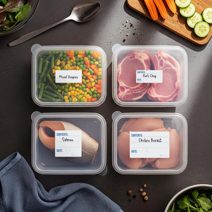 MESS Dissolvable Freezer Labels – 500/Roll Blank Removable Labels for Containers, Food Storage, Bottles, Jars, and Freezer Use (500, 1x2)