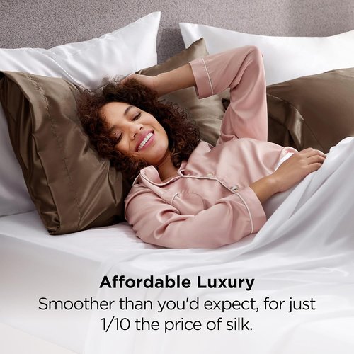 Bedsure Satin Pillowcases - Luxurious Queen Size Set of 2 | Soft Envelope Closure, Brown 20x30 Inches