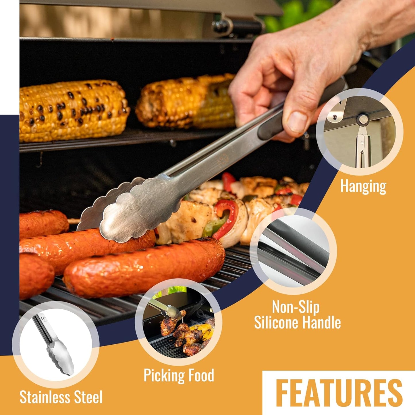 Z GRILLS Stainless Steel Tongs Set, 2 Packs with Heat Resistant Handle for Kitchen and Outdoor Barbeque