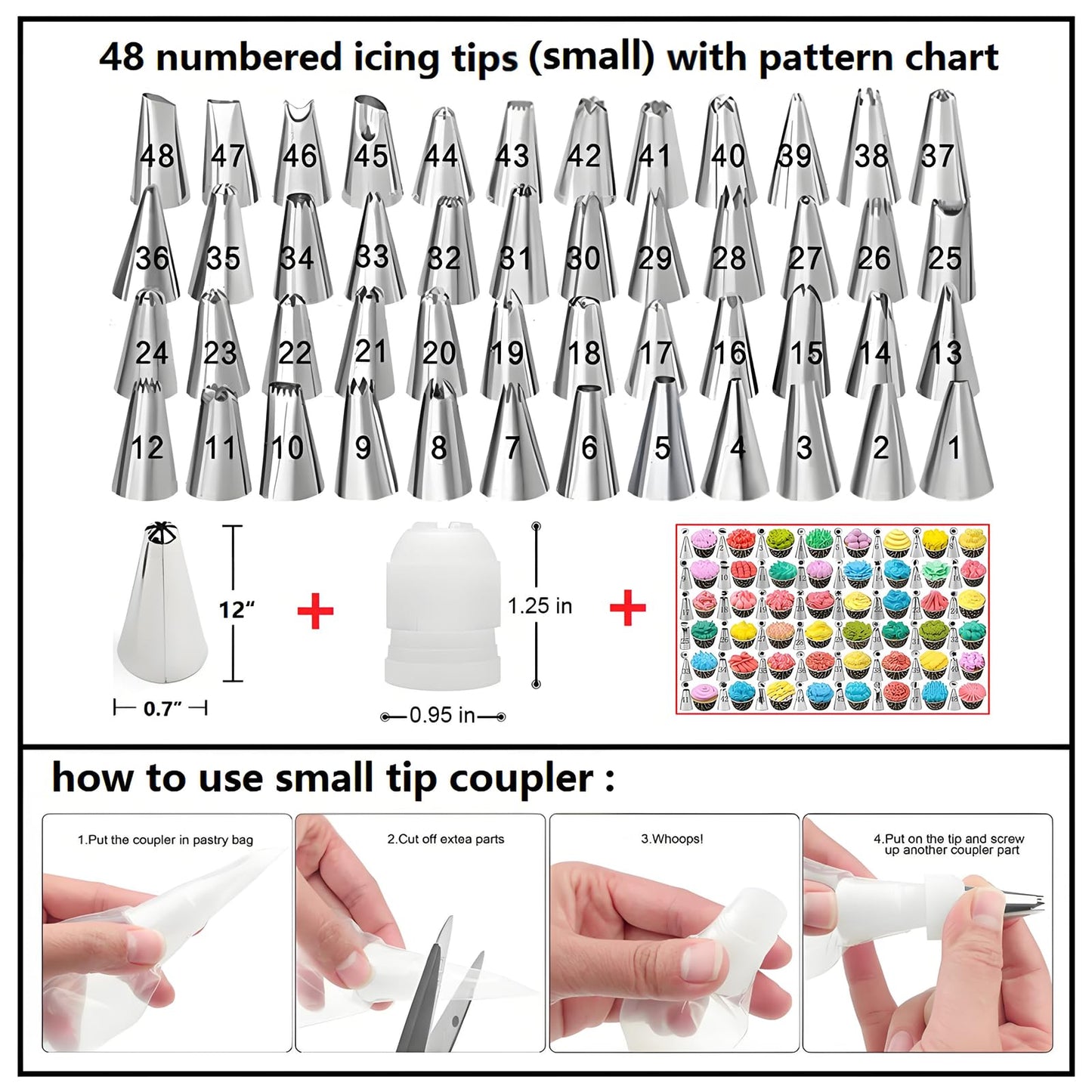 YOQXHY Piping Bags and Tips Set, 130 Pcs with 48 Numbered Icing Tips, 7 Russian Tips, 1 Ball Tip, 2 Leaf Tips, 8 Carved Pens, 4 Couplers, 50 Pastry Bags & More for Cake Cupcake Decorating