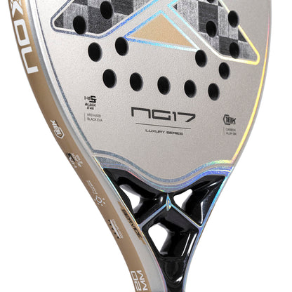 Beach Tennis Racket NG17 Luxury 2023 | High-Performance Beach Tennis Paddle | 18K Aluminized Carbon w/HR3 Black Eva Core | Exclusive Spin & Dynamic Composite Structure | Rough Surface for Extra Spin