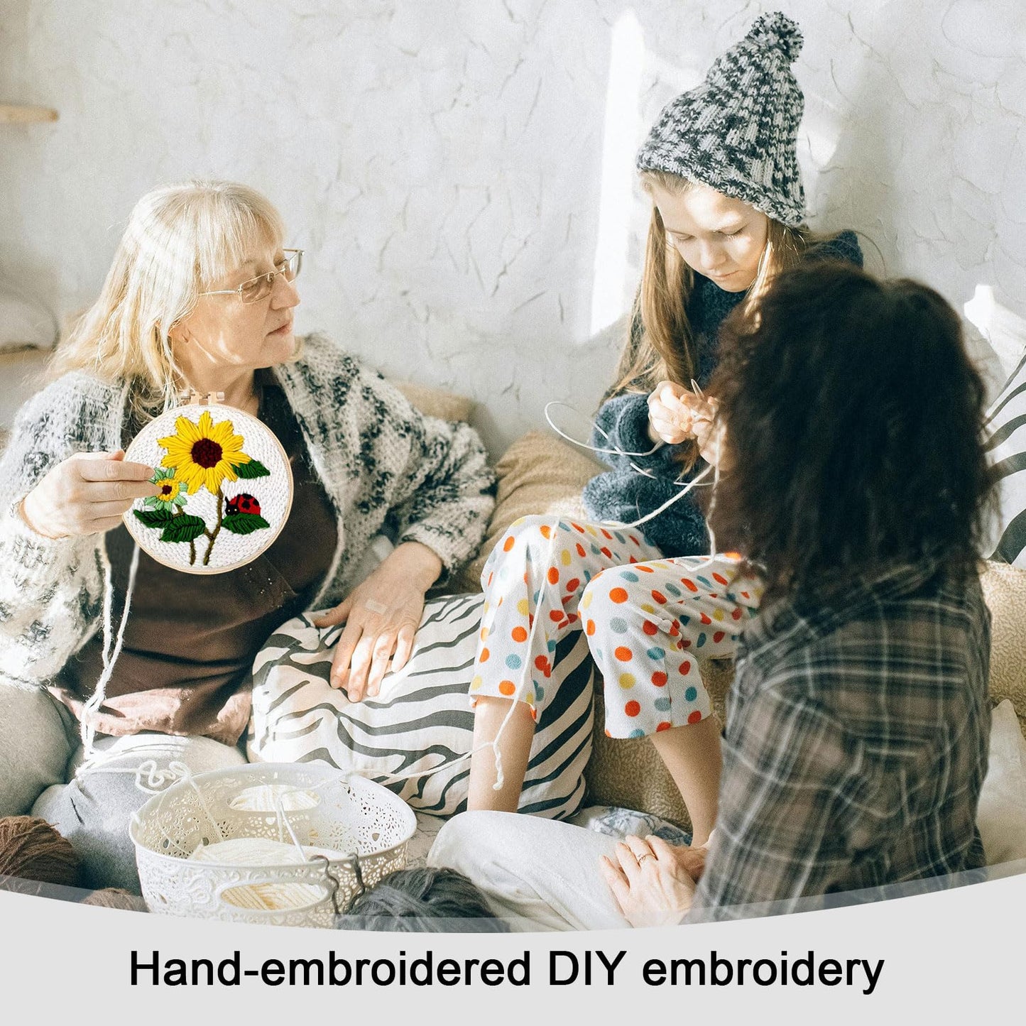 PYHIRRY Punch Needle Kits Adults Beginner Sunflower-with Tool, Hoop, Yarn, Fabric & Video Tutorials -Complete Punch Needle kit for Home Decor Craft for Wall Art & Gifts