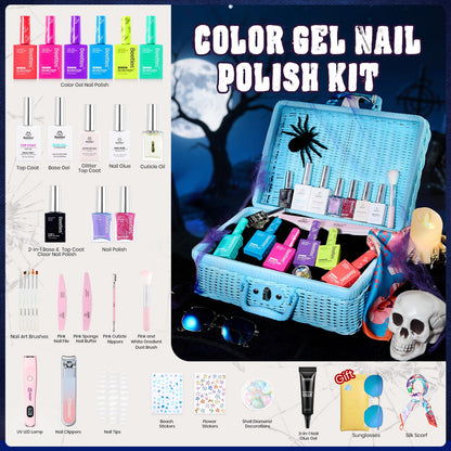 Beetles Gel Nail Polish Kit with U V Light -54 Pcs Gel Nail Kit Four Seasons Glow 32 Colors Set with Base Matte & Glossy Top Coat Soak Off Home DIY Manicure Nails Beginners Gifts for Women Teen Girls